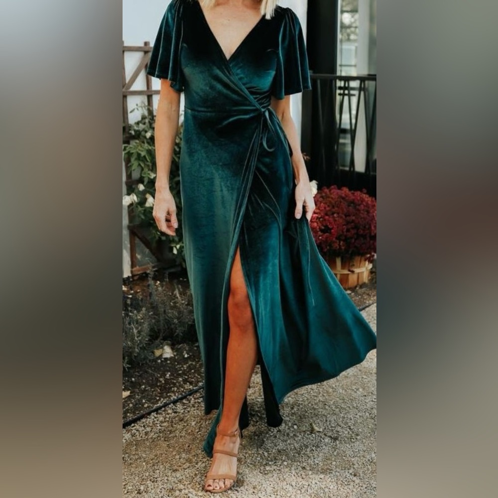 Green Velvet Wrap Maxi Dress